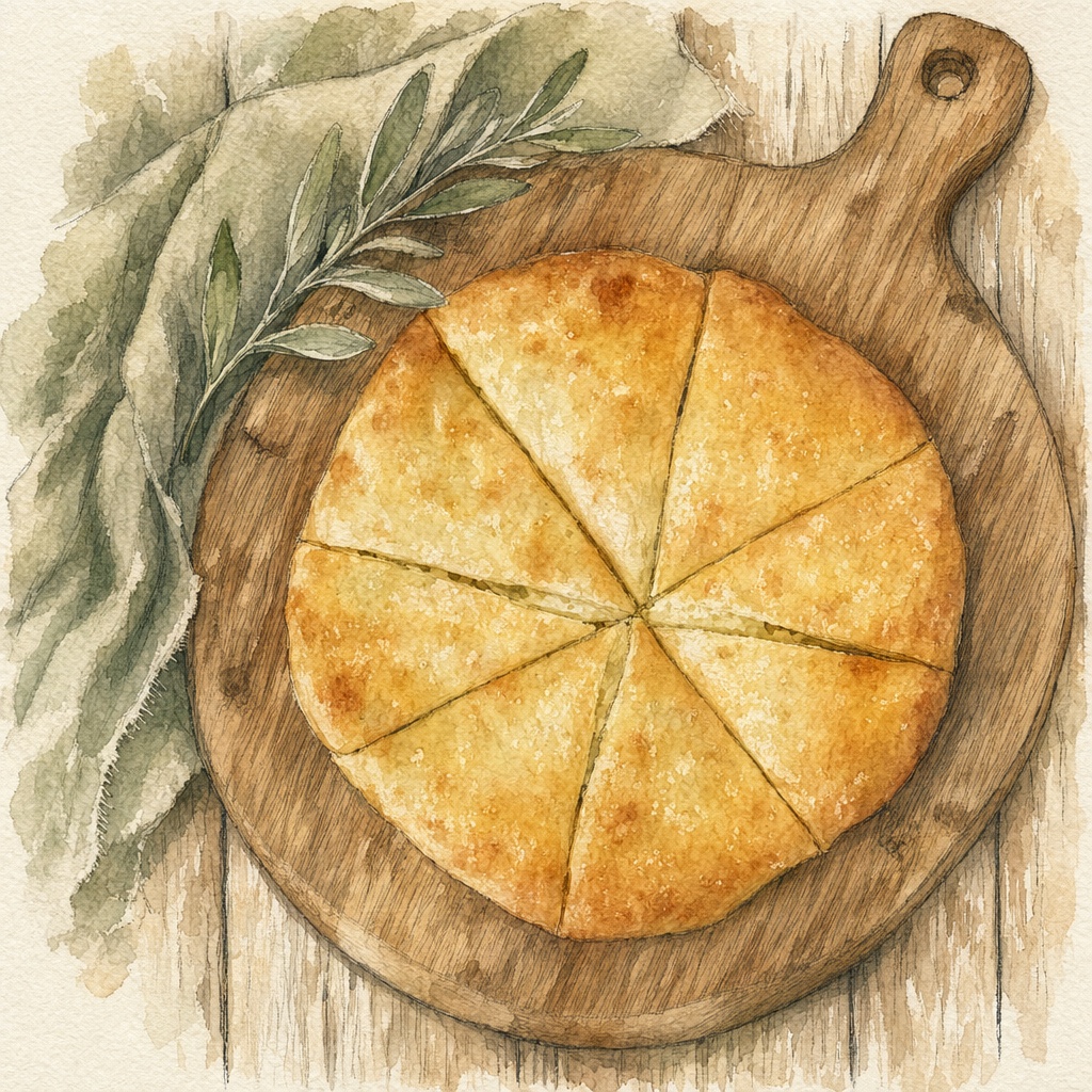 Ossetian khachapuri (Khabizgina), a round potato-and-cheese filled pie with butter on top