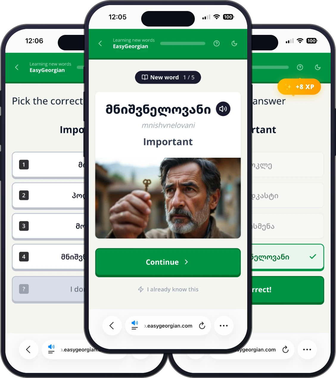 EasyGeorgian flashcard shown on phone